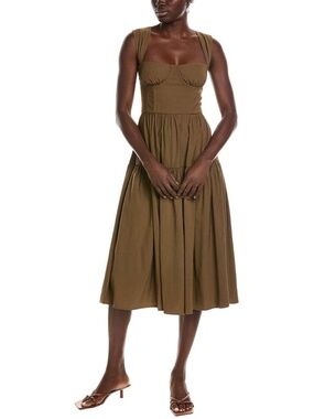 WeWoreWhat Linen Blend Corset Midi Dress in Brown